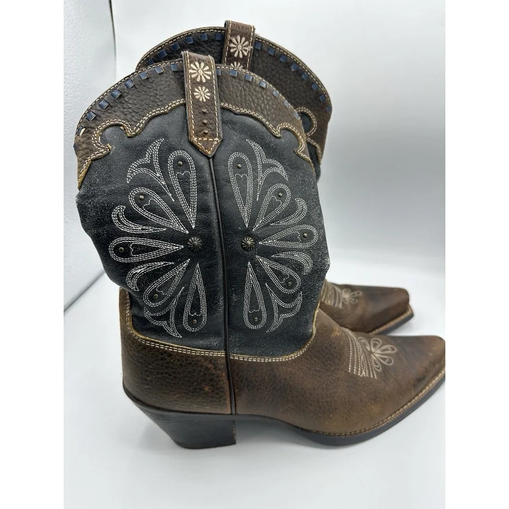 Ariat Daisy 10004577 Womens 9.5B Brown Blue Leather Snip Toe Cowboy Boots - Picture 2 of 8